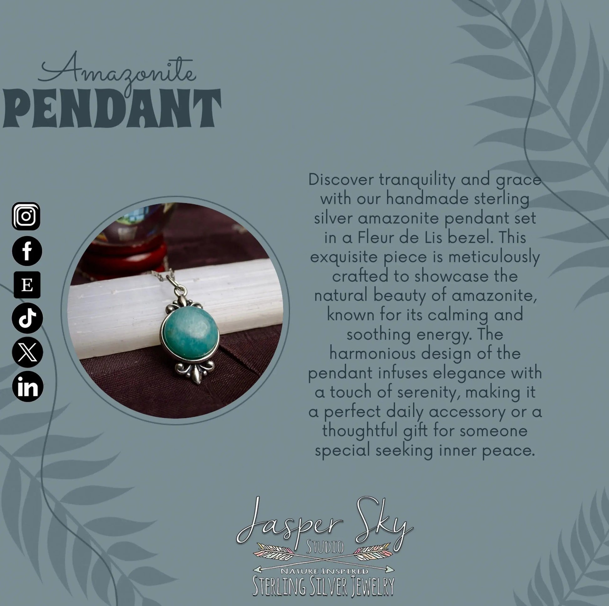 Amazonite Pendant, Handmade Sterling Silver,