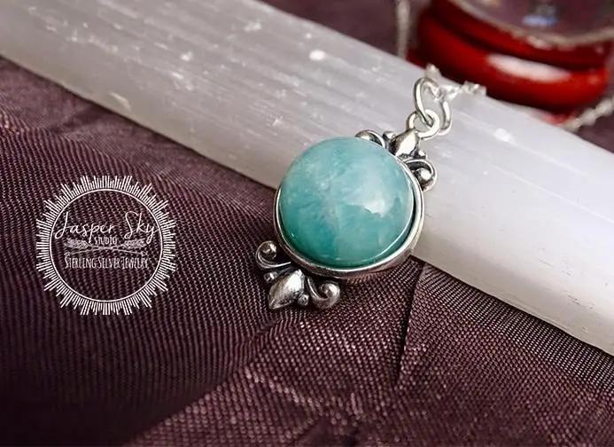 Amazonite Pendant, Handmade Sterling Silver,