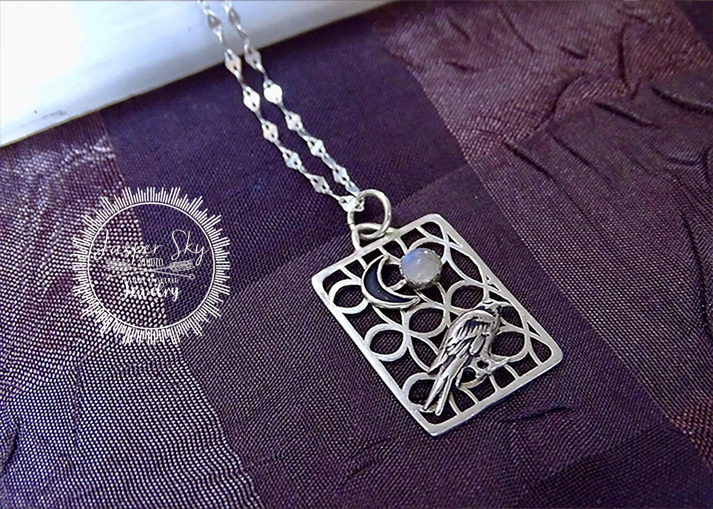 Raven Moon Pendant in Sterling Silver with Moonstone - Nature-Inspired Jewelry for Special Occasions