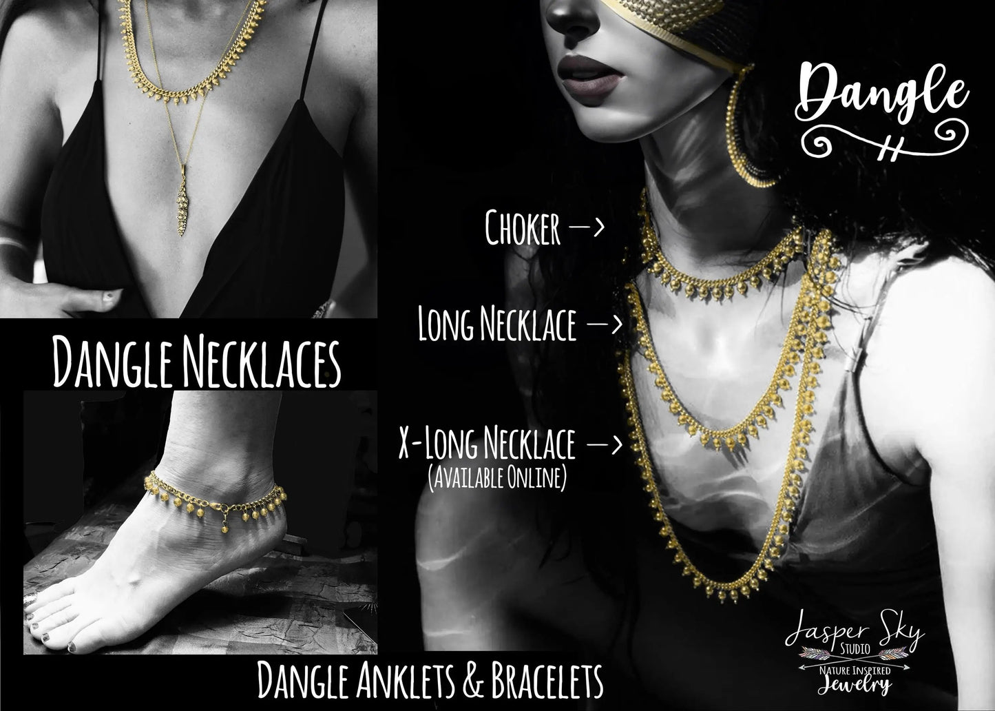 Boho Gold Dangle Choker: Hypoallergenic Necklace, Tarnish Resistant Club Accessory with Hanging Elements