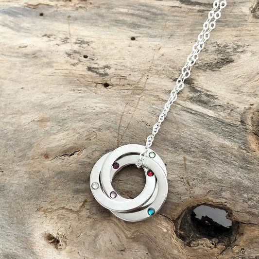 interlocking circle birthstone russian ring necklace • sterling silver