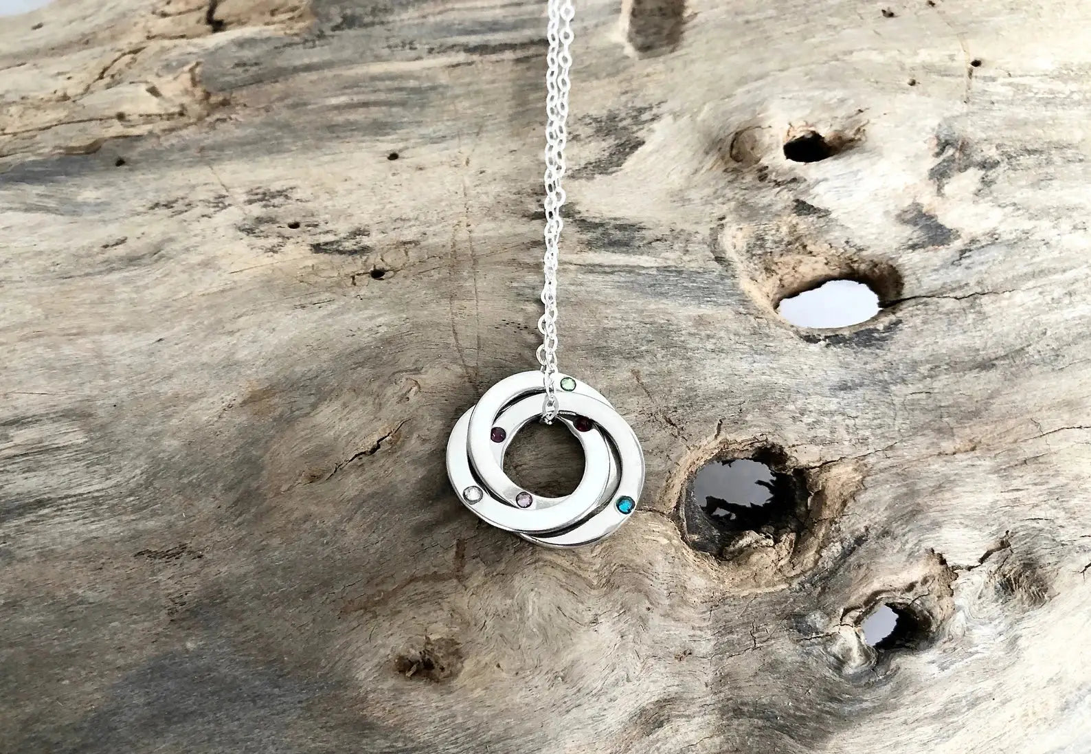 interlocking circle birthstone russian ring necklace • sterling silver