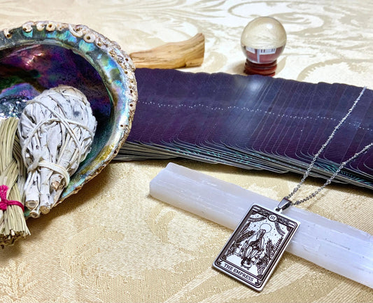 silver empress tarot card necklace
