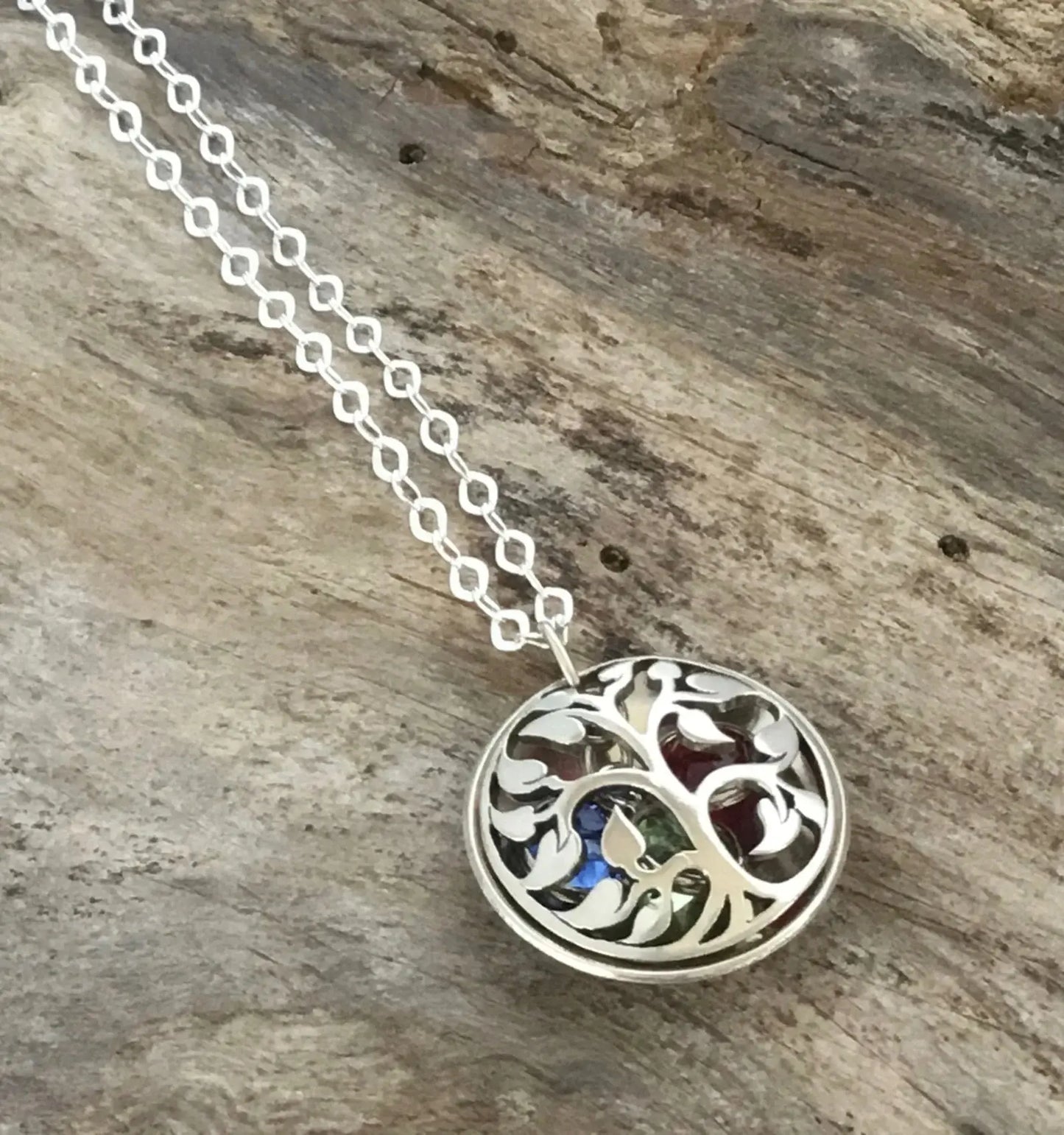 family tree locket with birthstones | sterling silver