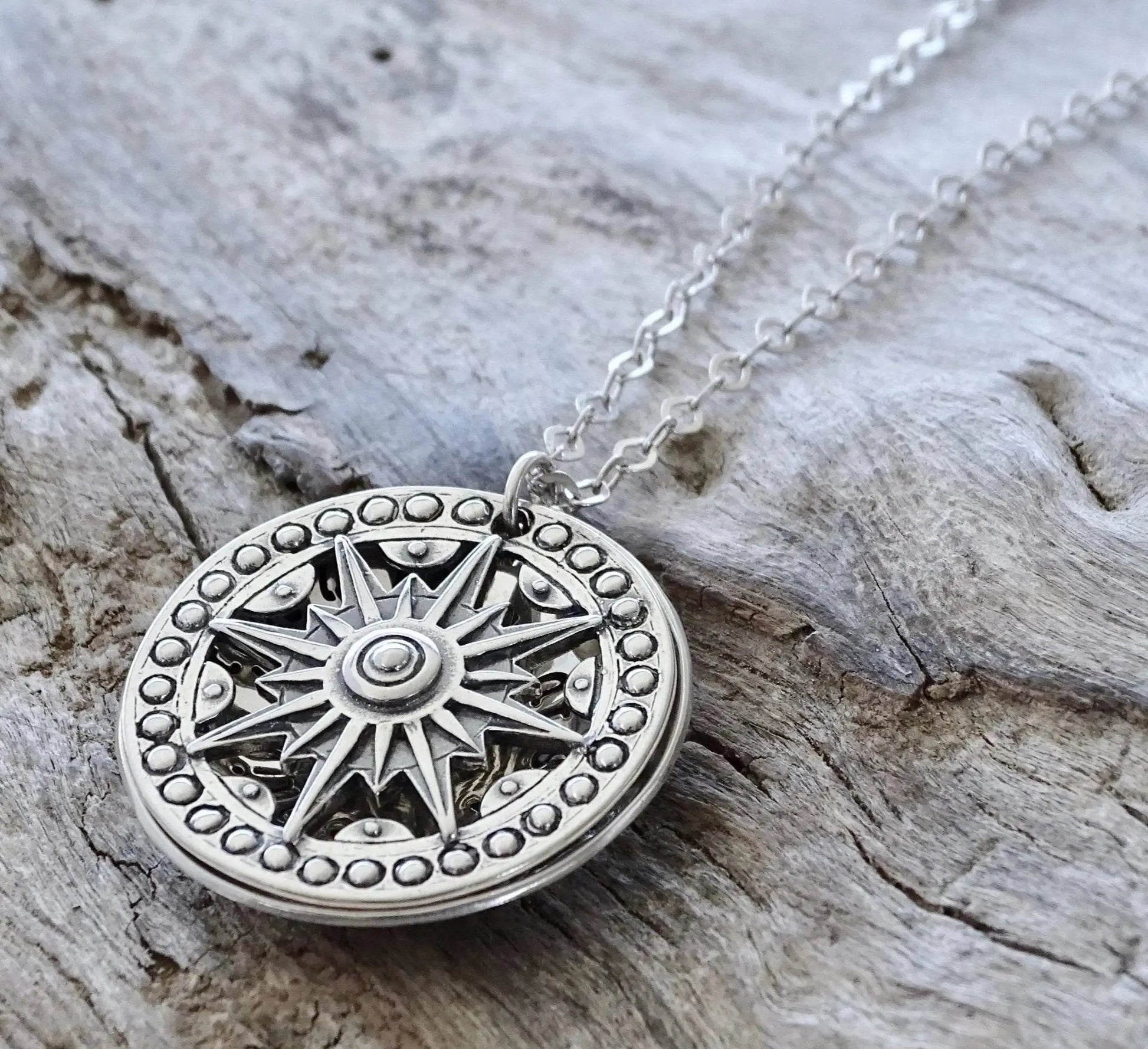 The Silver Wing Compass Locket Necklace