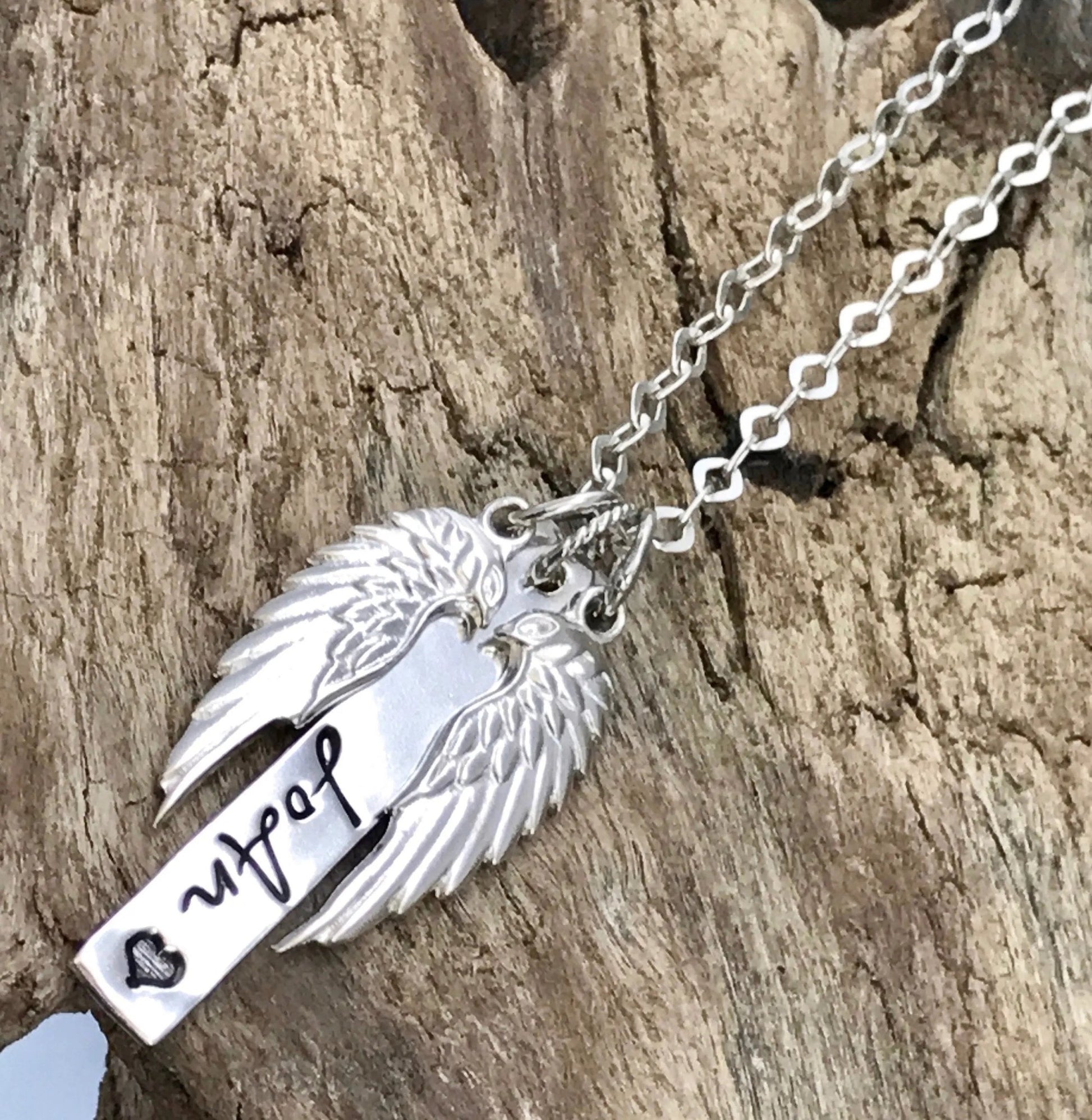  Personalized Angel Wing Necklace Sterling Silver Mothers Necklace  Initial Necklace Monogram Jewelry Gift for Mom Memorial Jewelry : Handmade  Products