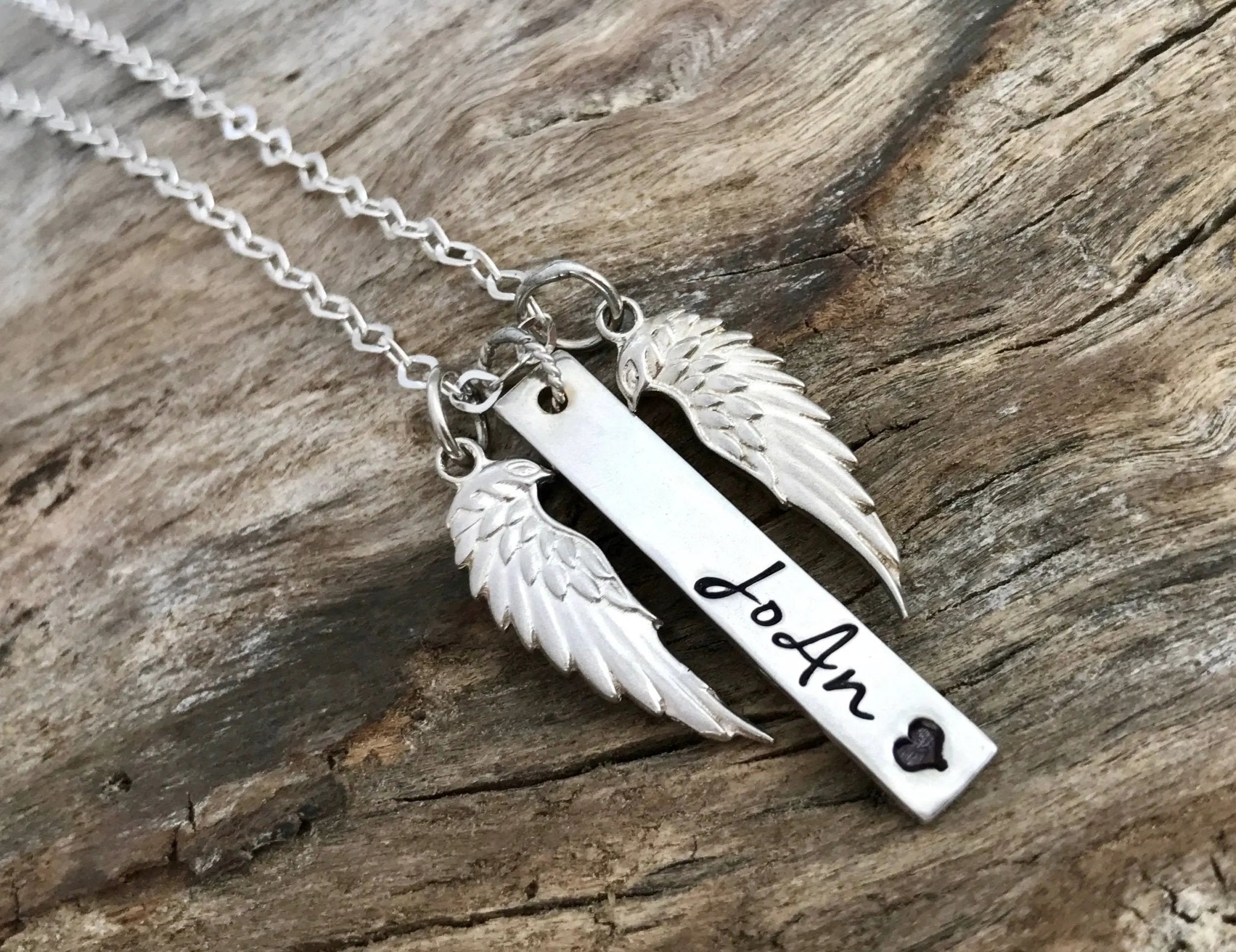 Angel Wing with Sapphire Pendant Necklace in Sterling Silver | RuxiTirisi  Designs