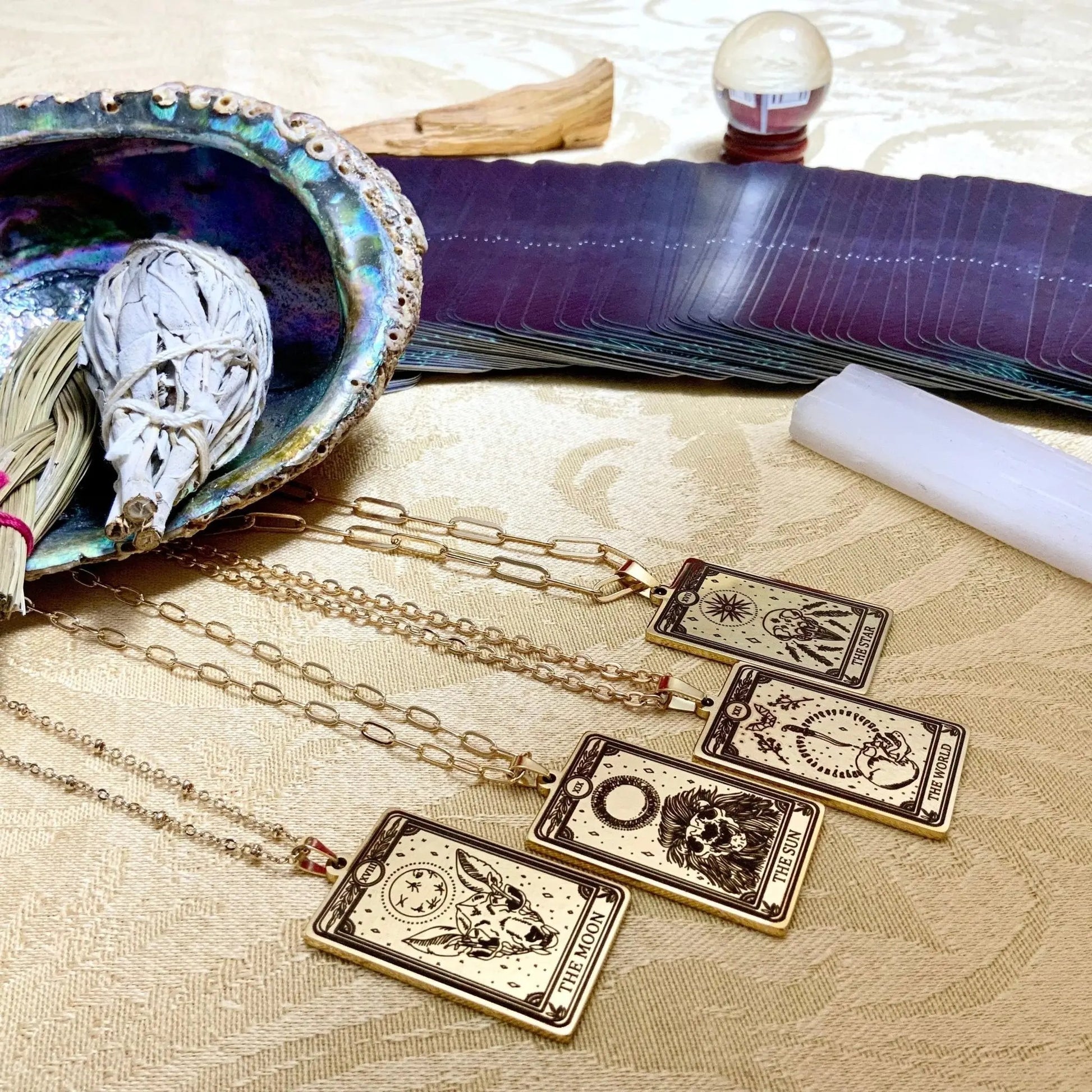 Eight of Rings Tarot Card Necklace - Gold