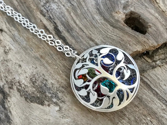 family birthstone necklace | sterling silver