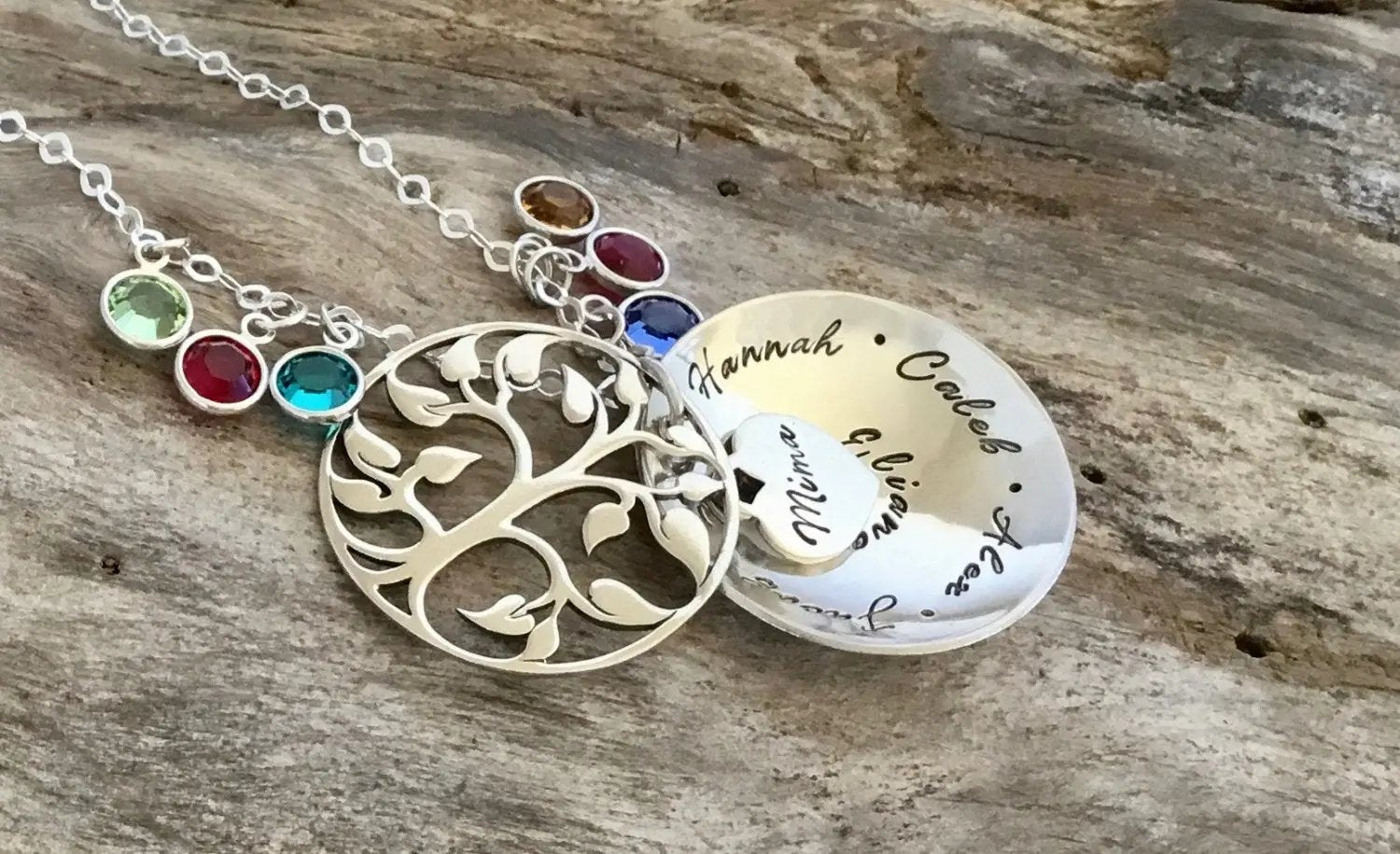 Grandma's Family tree necklace with Kids names and Birthstones - Danique  Jewelry