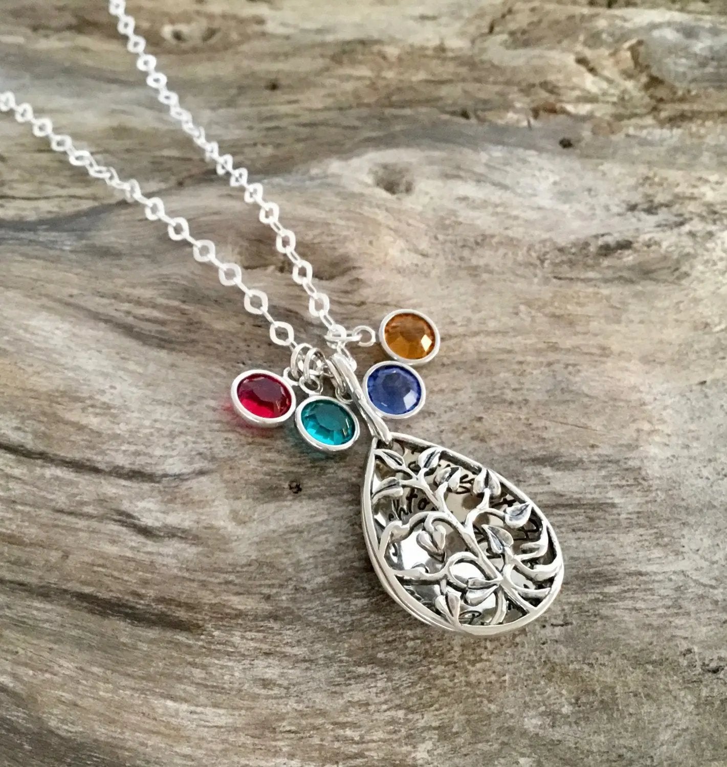 Family Halo Birthstone Personalised Necklace | Bloom Boutique