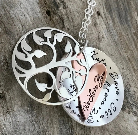 family tree locket with names | sterling silver