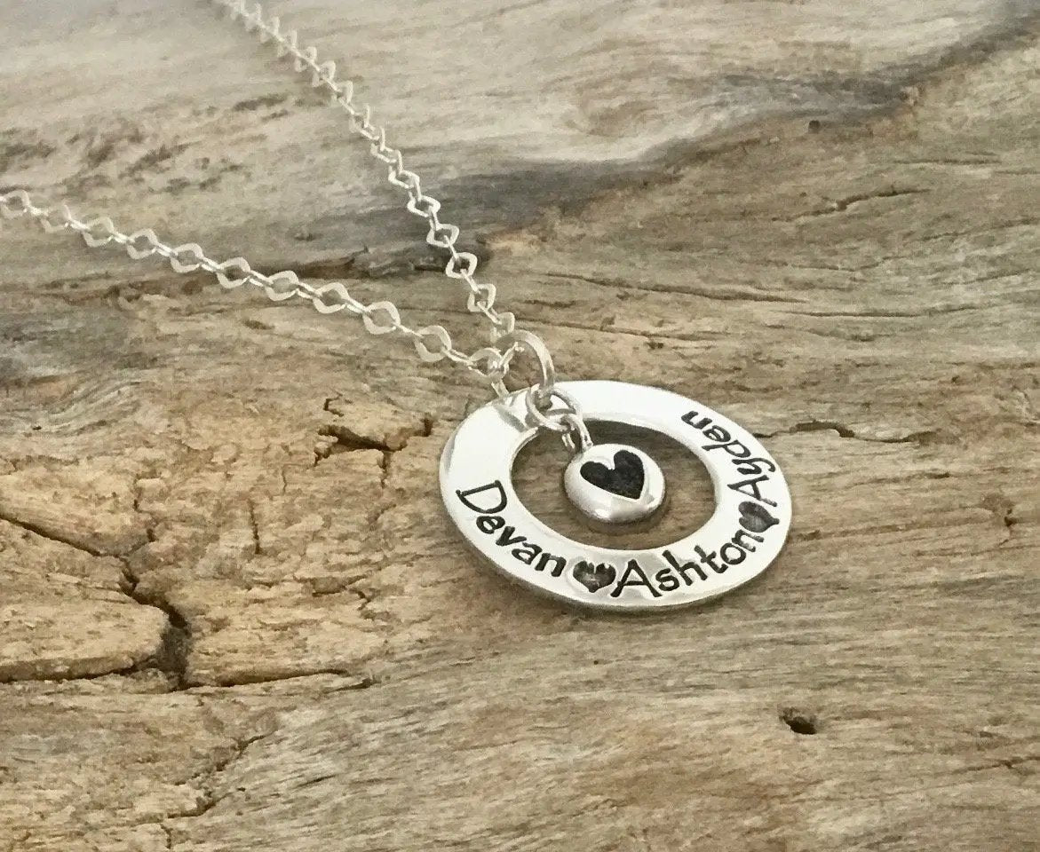 heart necklace with children's names | sterling silver
