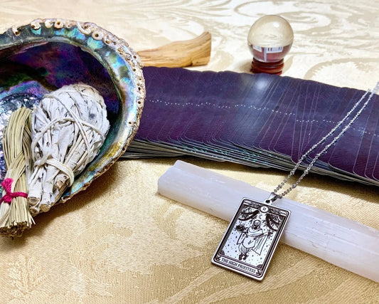 silver high priestess tarot card necklace