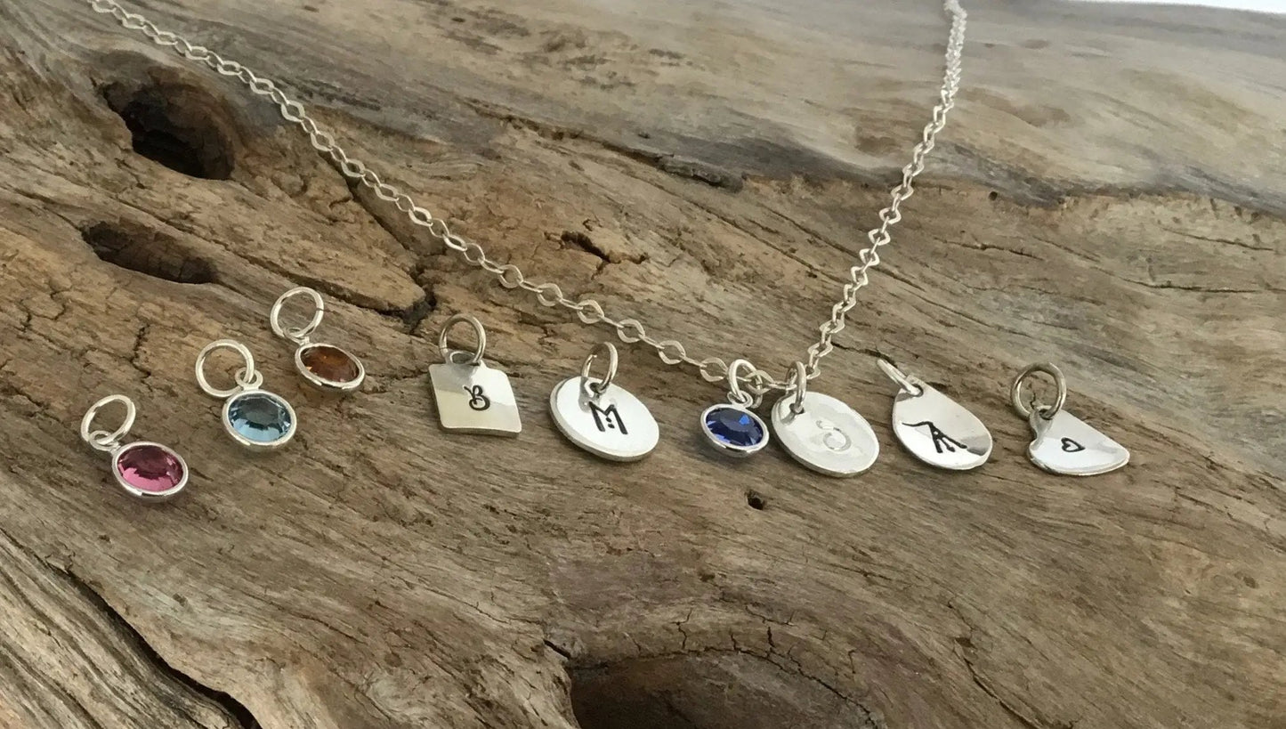 initial necklace with birthstone 