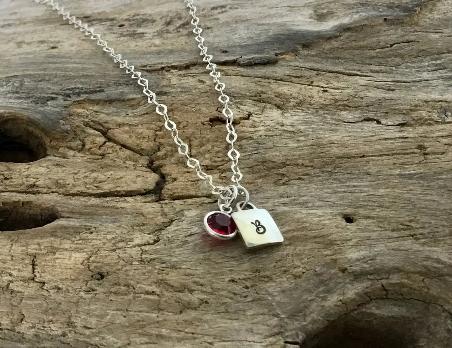 initial necklace with birthstone 
