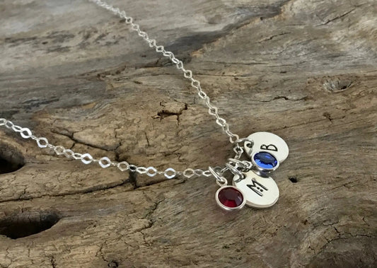 initial necklace with birthstone | sterling silver