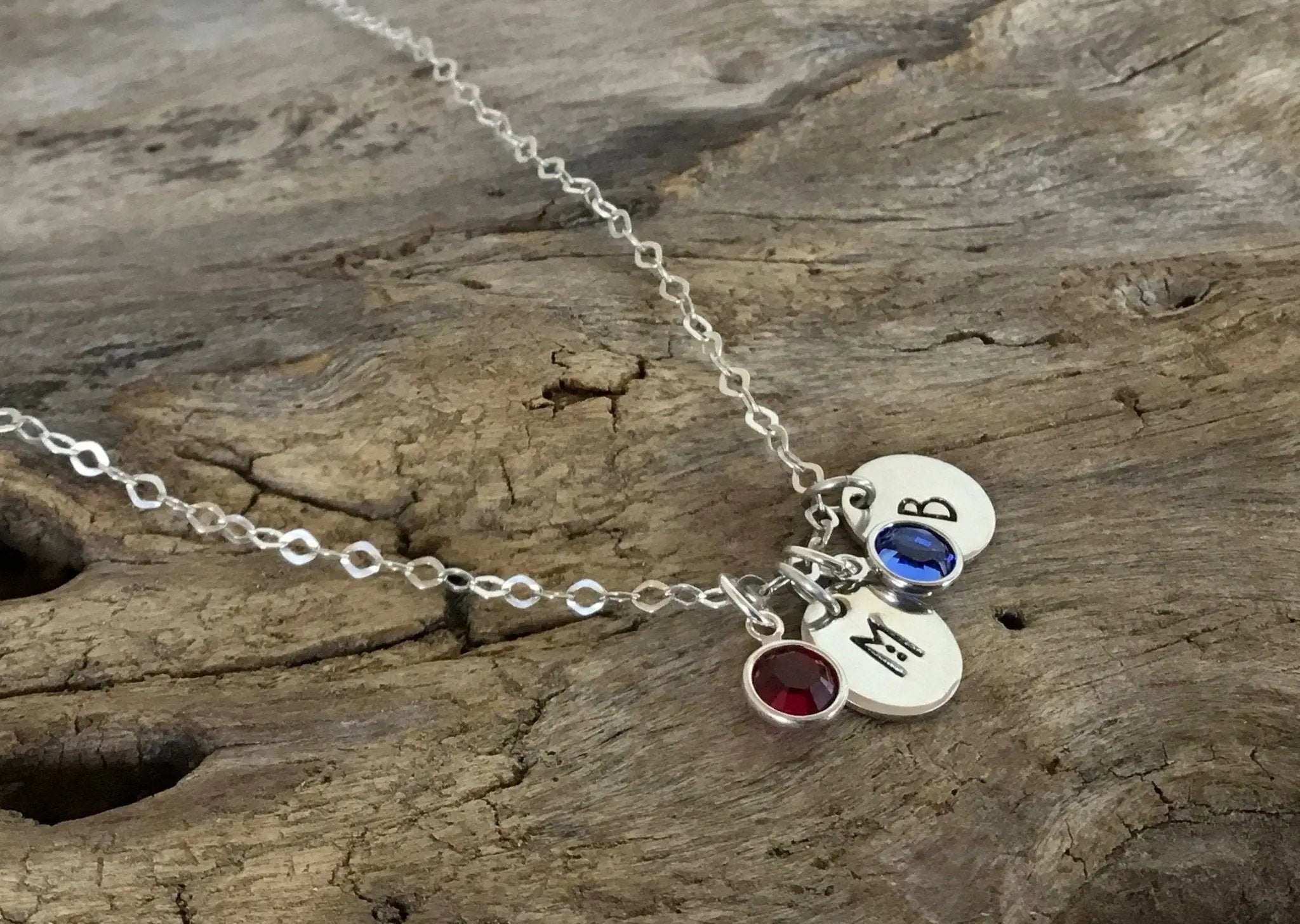 Sterling Silver Initial Disc Necklace With Birthstone Initial