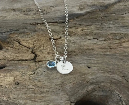 initial necklace with birthstone 