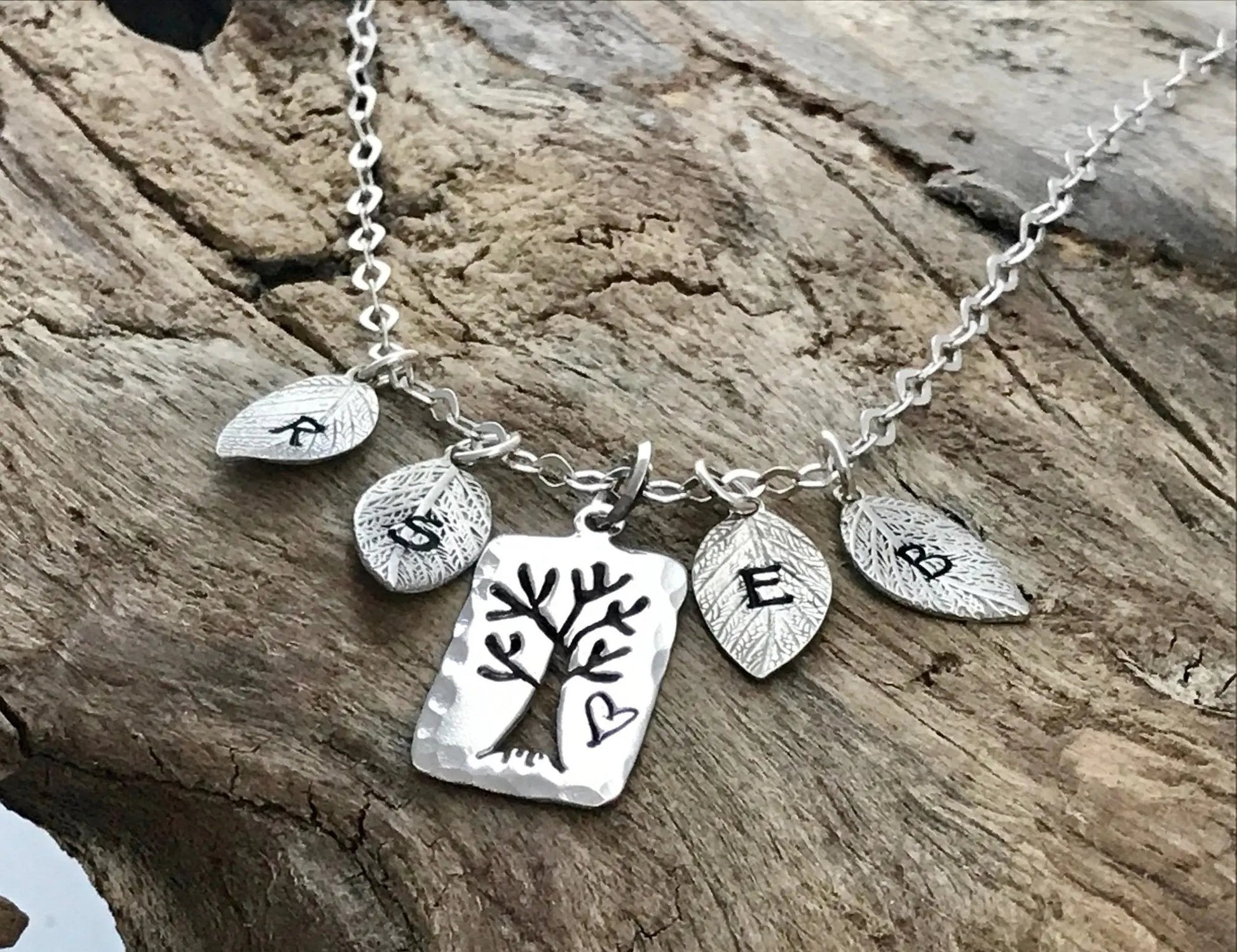 initial tree leaf necklace | sterling silver