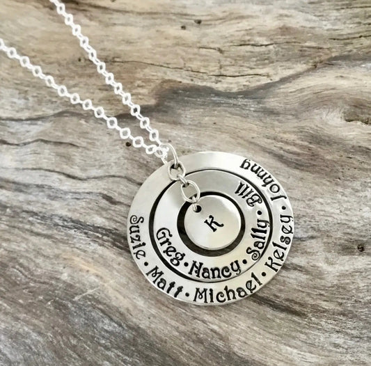 mom necklace with kids names | sterling silver