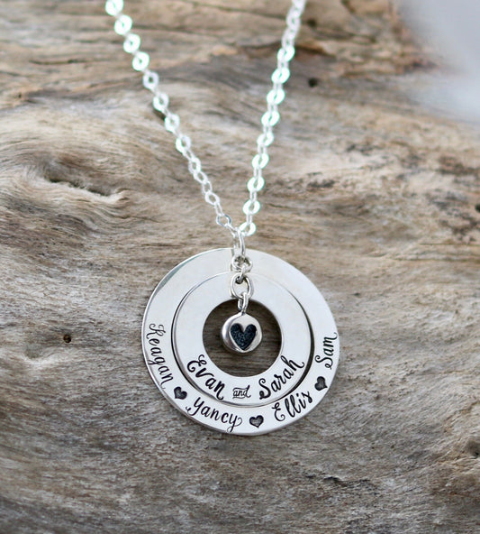 mothers necklace with children's names | sterling silver