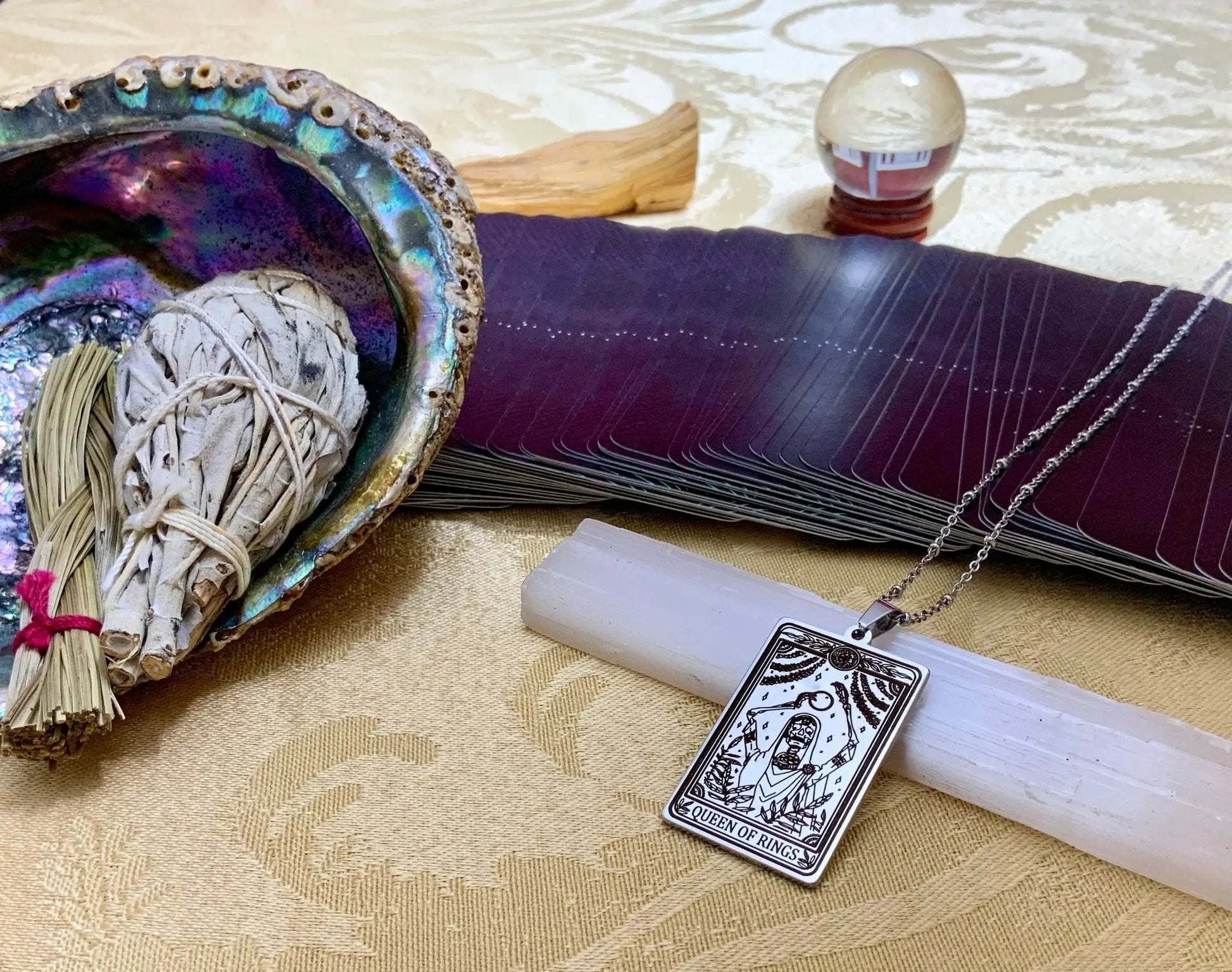 Queen of Rings Tarot Card Necklace 