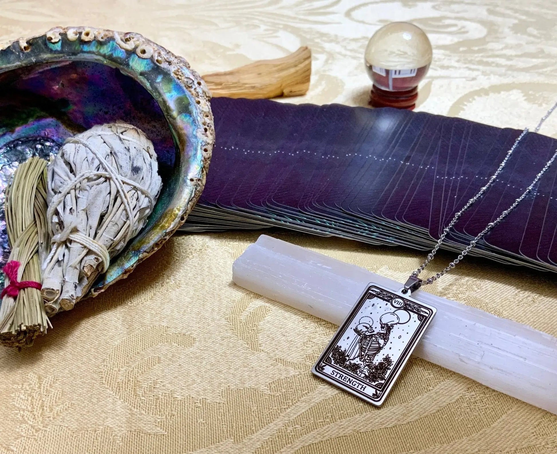 strength tarot card necklace pendant - silver tarot