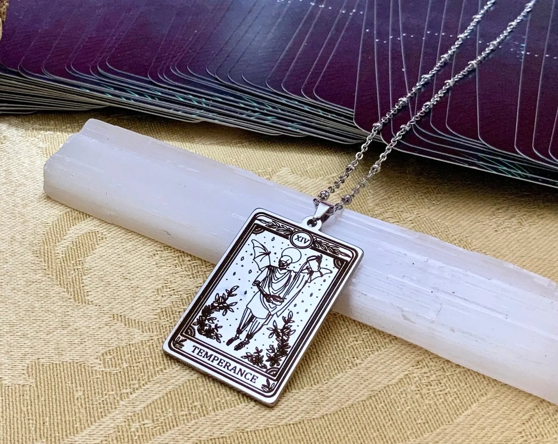 temperance tarot card necklace pendant - silver tarot