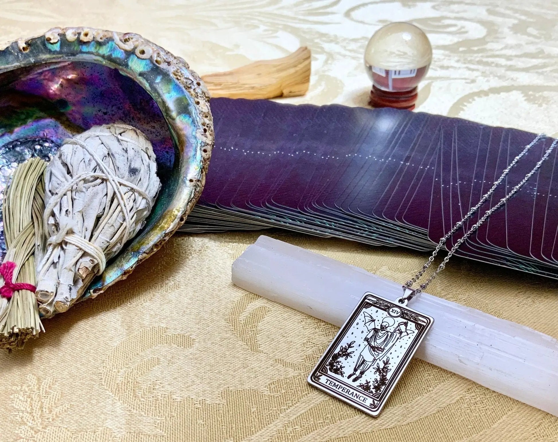 temperance tarot card necklace pendant - silver tarot