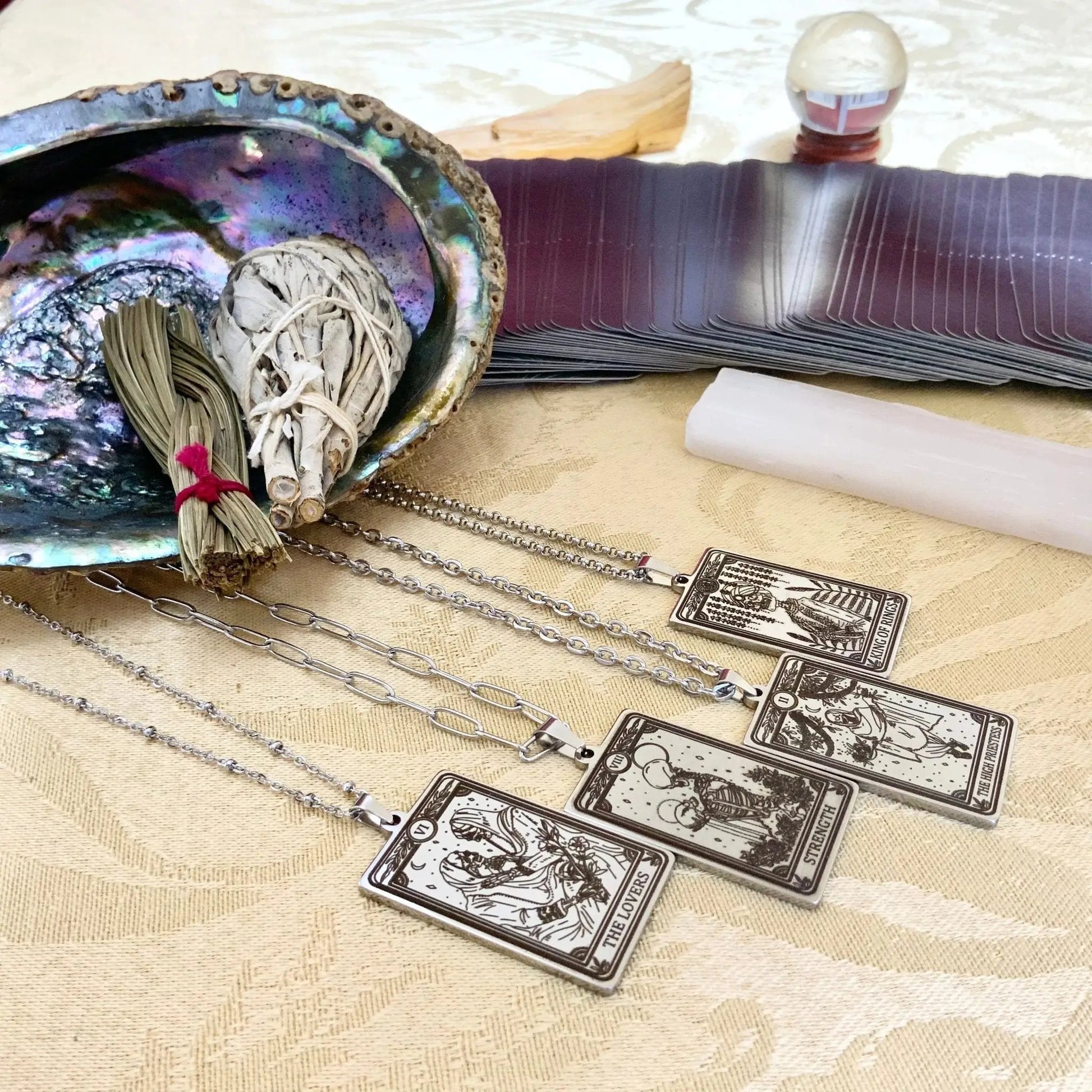 temperance tarot card necklace pendant - silver tarot