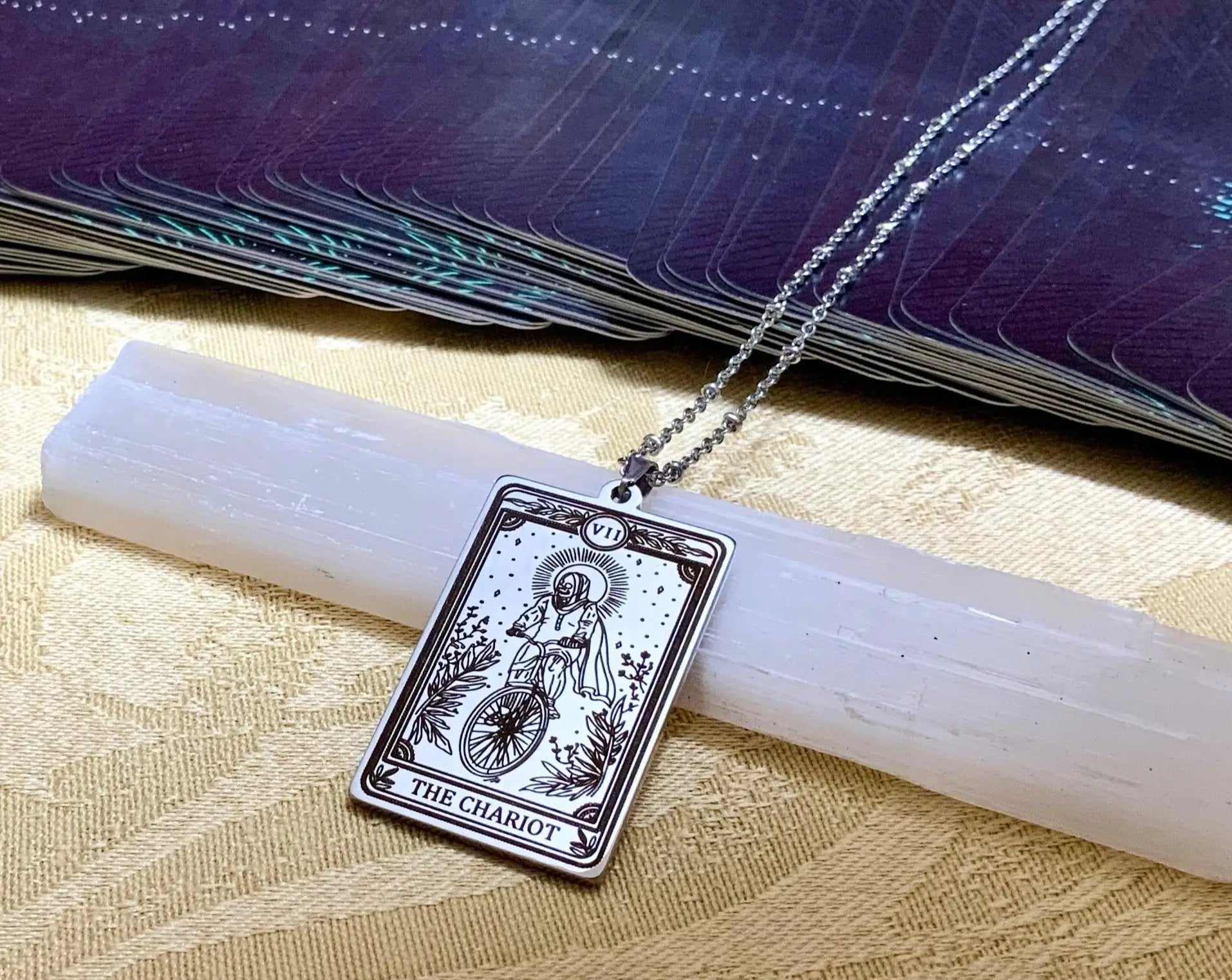 the chariot tarot card necklace pendant - gold tarot
