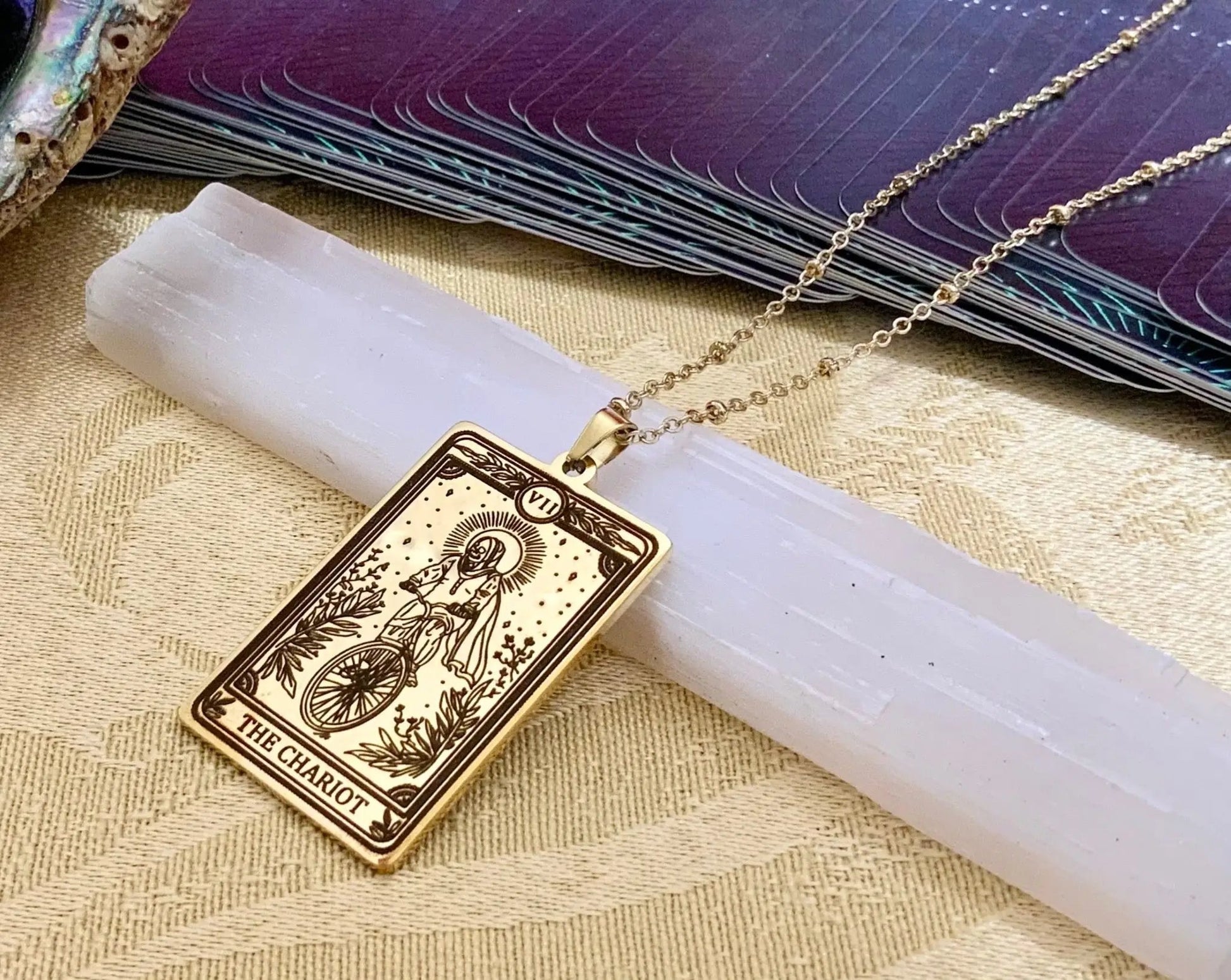 chariot tarot card necklace