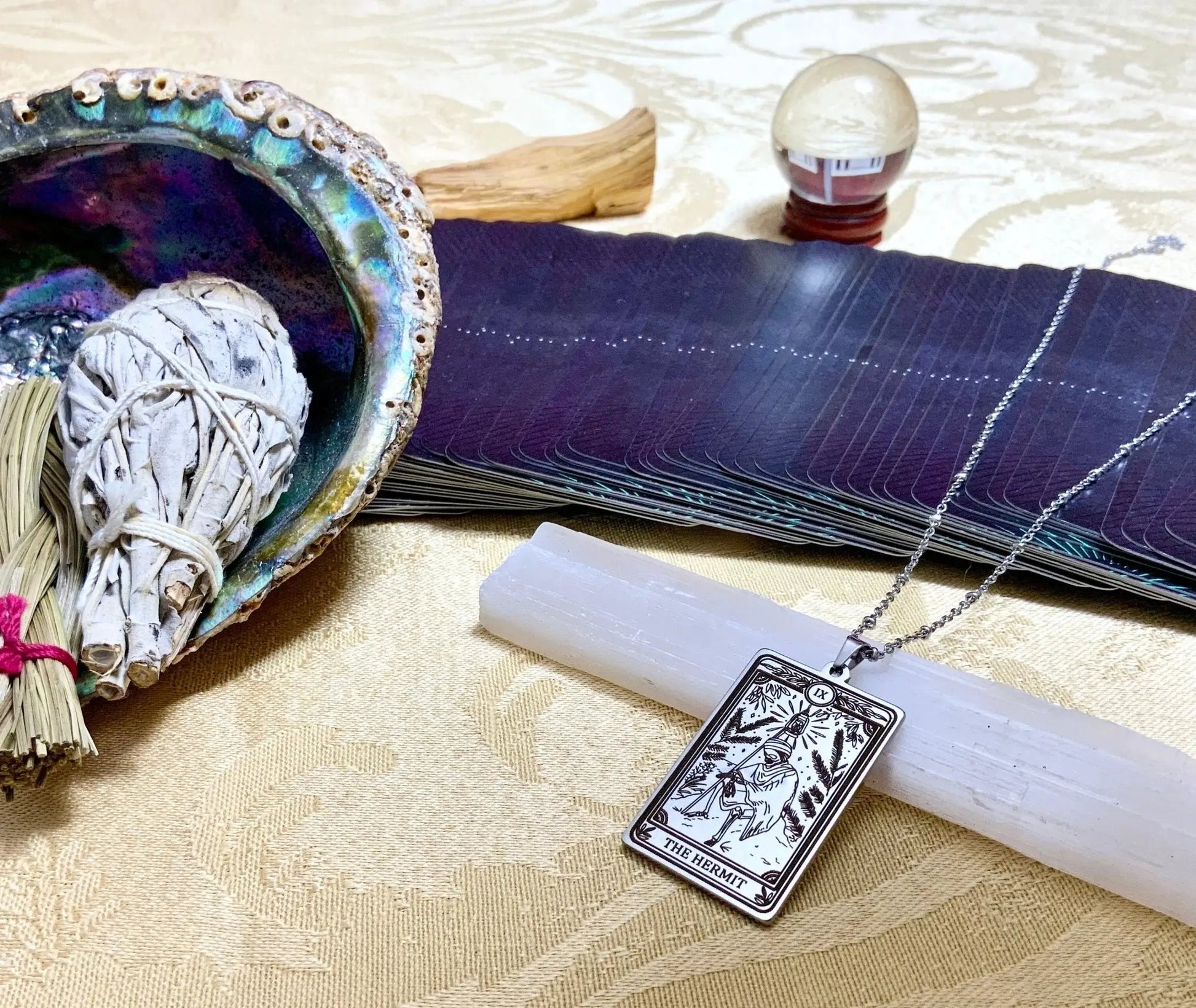 hermit tarot card necklace