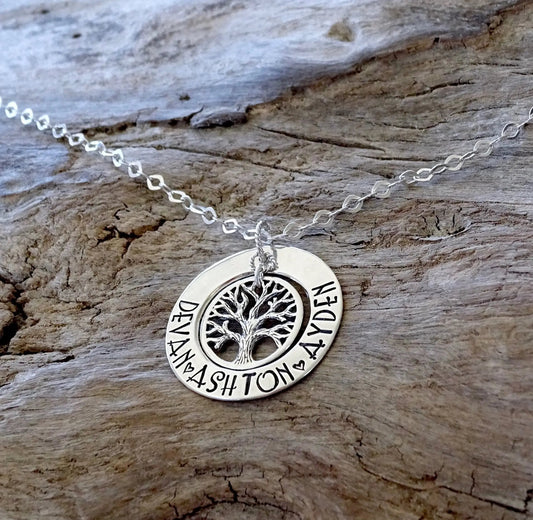 tree necklace with names | sterling silver