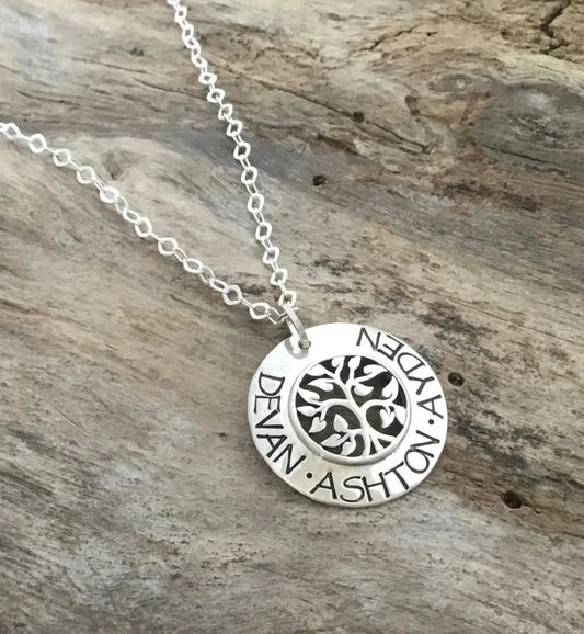 tree pendant with children's names | sterling silver