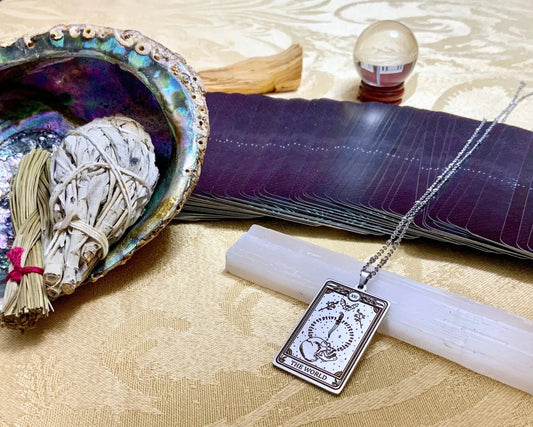 silver world tarot card necklace
